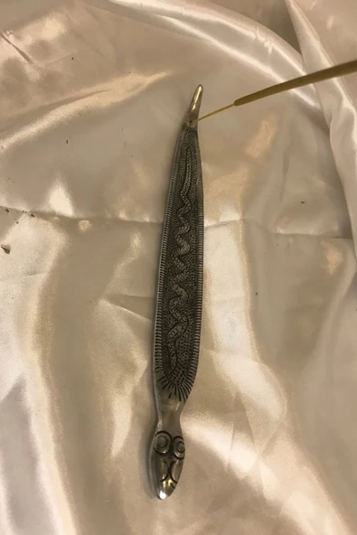 Çubuk Tütsülük İşlemeli Çelik Gümüş Yılan - Resim 3