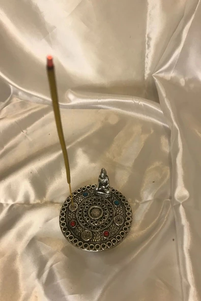 Çubuk Tütsülük İşlemeli Çelik Buda Budha Konik Tütsülük - Resim 3
