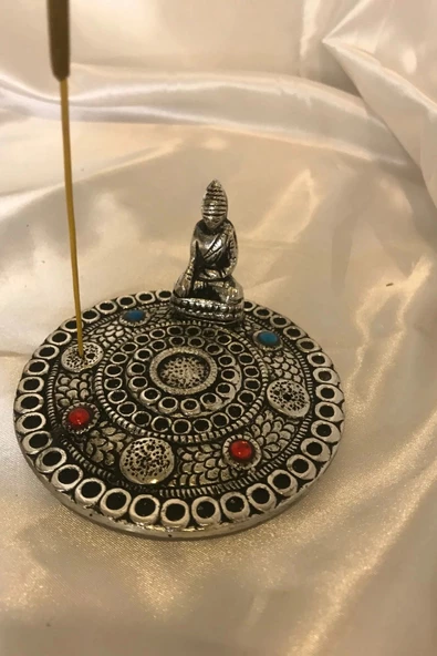 Çubuk Tütsülük İşlemeli Çelik Buda Budha Konik Tütsülük - Resim 7