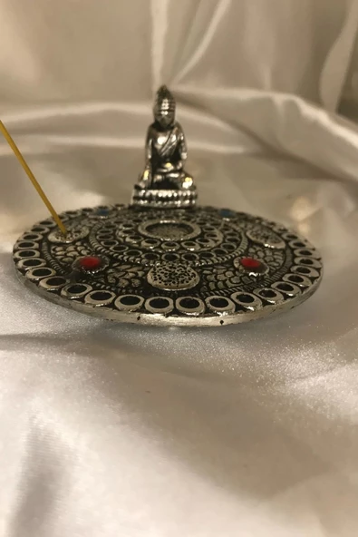 Çubuk Tütsülük İşlemeli Çelik Buda Budha Konik Tütsülük - Resim 4