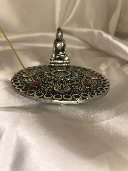 Çubuk Tütsülük İşlemeli Çelik Buda Budha Konik Tütsülük - Resim 8