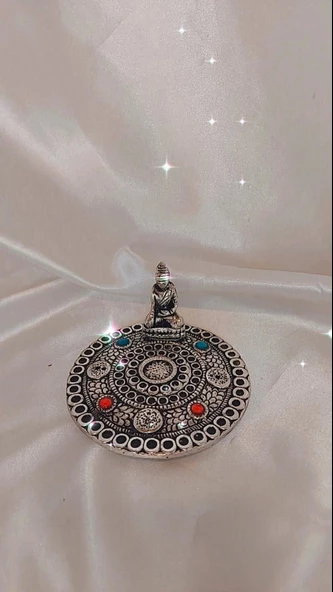 Çubuk Tütsülük İşlemeli Çelik Buda Budha Konik Tütsülük - Resim 2