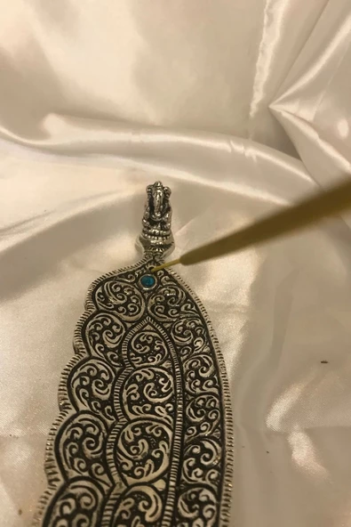 Çubuk Tütsülük İşlemeli Çelik Gümüş Buda Budha Ganesa - Resim 6