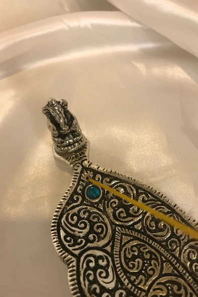 Çubuk Tütsülük İşlemeli Çelik Gümüş Buda Budha Ganesa - Resim 3