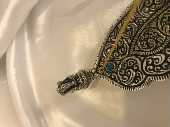 Çubuk Tütsülük İşlemeli Çelik Gümüş Buda Budha Ganesa - Resim 10