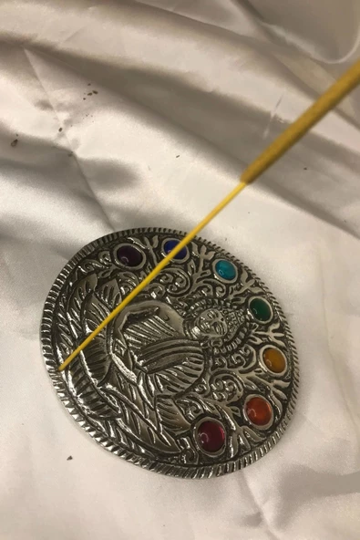 Çubuk Tütsülük İşlemeli Çelik Buda Budha Konik Tütsülük Yuvarlak 7 Çakra - Resim 6