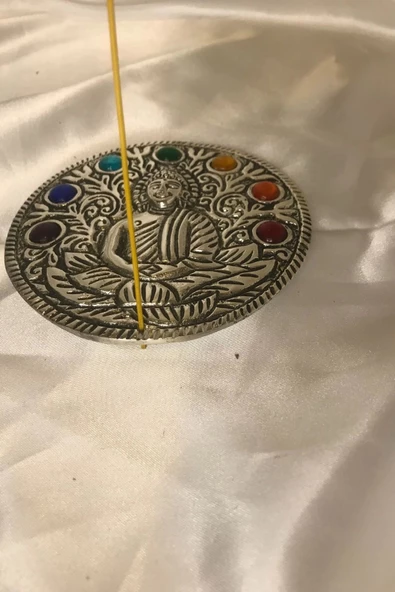 Çubuk Tütsülük İşlemeli Çelik Buda Budha Konik Tütsülük Yuvarlak 7 Çakra - Resim 2