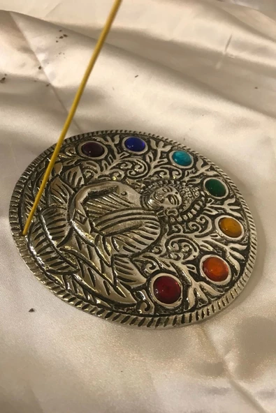 Çubuk Tütsülük İşlemeli Çelik Buda Budha Konik Tütsülük Yuvarlak 7 Çakra - Resim 7