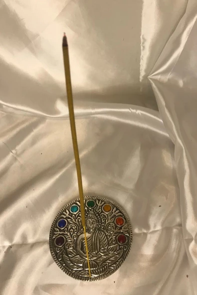 Çubuk Tütsülük İşlemeli Çelik Buda Budha Konik Tütsülük Yuvarlak 7 Çakra - Resim 3