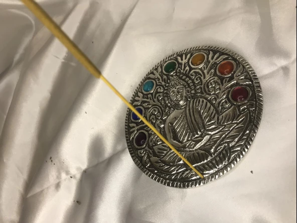 Çubuk Tütsülük İşlemeli Çelik Buda Budha Konik Tütsülük Yuvarlak 7 Çakra - Resim 12