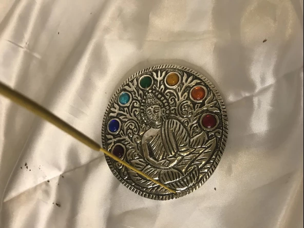 Çubuk Tütsülük İşlemeli Çelik Buda Budha Konik Tütsülük Yuvarlak 7 Çakra - Resim 8