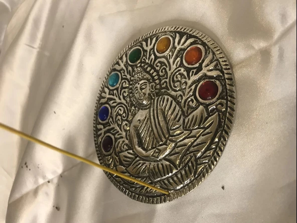 Çubuk Tütsülük İşlemeli Çelik Buda Budha Konik Tütsülük Yuvarlak 7 Çakra - Resim 11