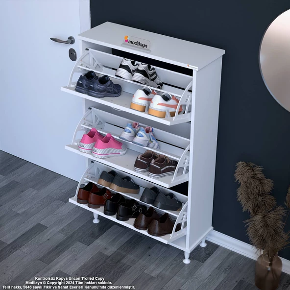 Modilayn VARBİ Kapı Önü 72 x 127 x 25,5 cm’ lik 3 Düşer Kapak 6 Göz Ayakkabılık - 2