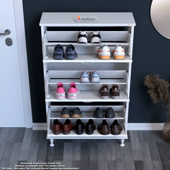 Modilayn VARBİ Kapı Önü 72 x 127 x 25,5 cm’ lik 3 Düşer Kapak 6 Göz Ayakkabılık - 4