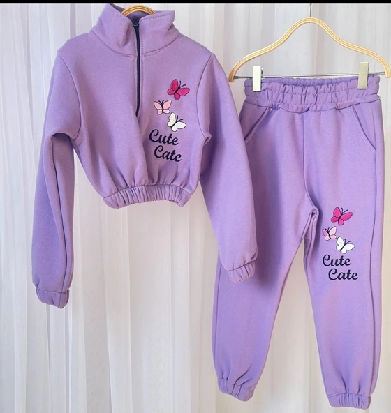 GALA kız çocuk kelebek işlemeli crop eşofman takımı - 10