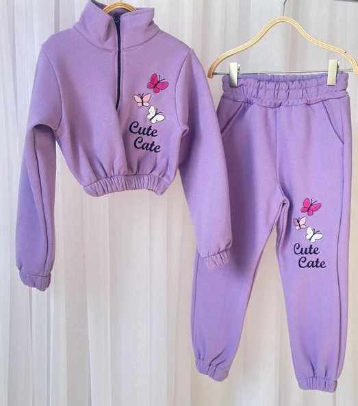 GALA kız çocuk kelebek işlemeli crop eşofman takımı - 11