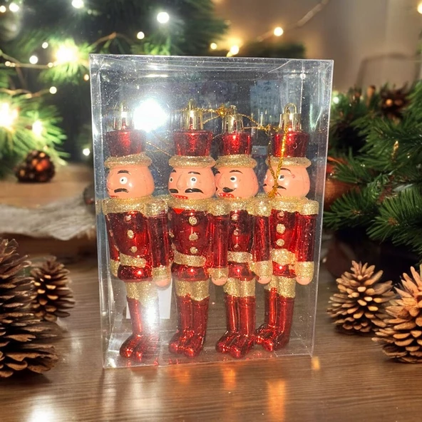 ÖZEL VIP DELUXE 4 ADET FINDIK KIRAN YILBAŞI AĞAÇ SÜSÜ 13 CM PARLAK SİMLİ KIRMIZI NOEL SÜSLERİ - Resim 2