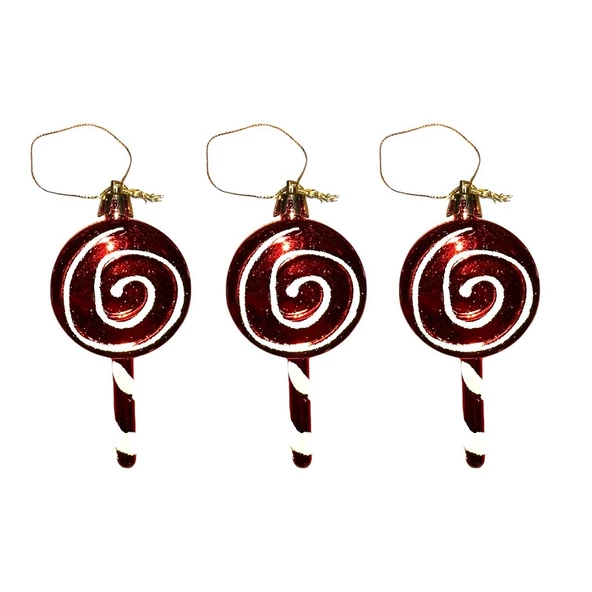 VIP DELUXE 3 ADET ŞEKER ÇUBUK YILBAŞI AĞAÇI SÜSÜ 10 CM PARLAK SİMLİ KIRMIZI NOEL YILBAŞI SÜSLERİ - 3