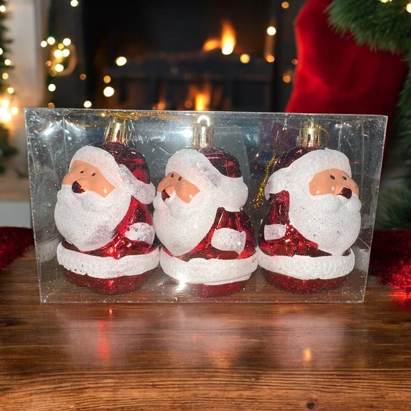 VIP DELUXE 3 ADET 8 CM PARLAK SİMLİ KIRMIZI NOEL BABA YILBAŞI AĞACI SÜSLERİ NOEL AĞACI SÜSLERİ - Resim 2