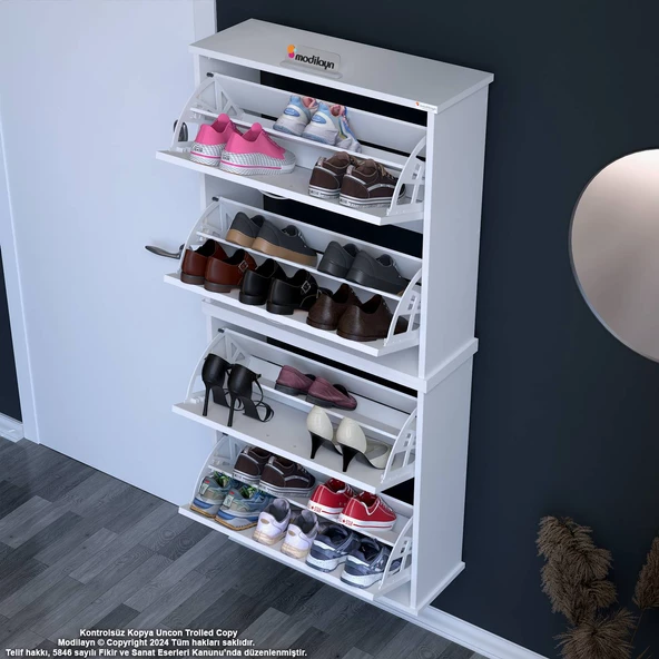 Modilayn UMAY Asma Antre Hol 72x156x25,5 cm’ lik 4 Düşer Kapak 8 Göz Bölmeli Ayakkabılık - 2