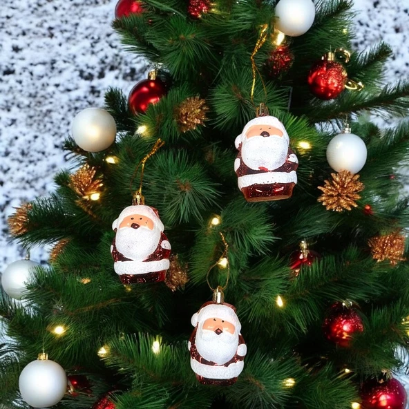 VIP DELUXE 3 ADET 8 CM PARLAK SİMLİ KIRMIZI NOEL BABA YILBAŞI AĞACI SÜSLERİ NOEL AĞACI SÜSLERİ ürün görseli