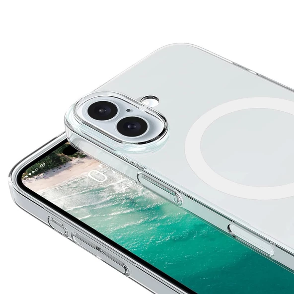 Apple iPhone 16 Kılıf Redclick Magsafe Şarj Özellikli Şeffaf Sararmayan Porto Kapak - Resim 3