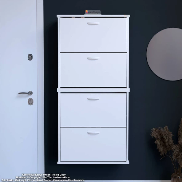Modilayn UMAY Asma Antre Hol 72x156x25,5 cm’ lik 4 Düşer Kapak 8 Göz Bölmeli Ayakkabılık