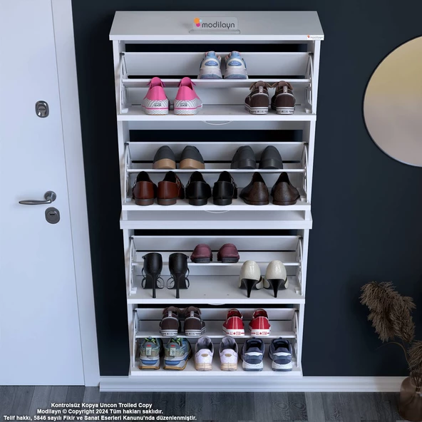 Modilayn UMAY Asma Antre Hol 72x156x25,5 cm’ lik 4 Düşer Kapak 8 Göz Bölmeli Ayakkabılık - 4