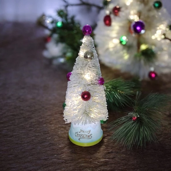 VIP DELUXE BEYAZ KARLI YILBAŞI AĞACI SÜSLÜ RENKLİ CİCİ TOPLU IŞIKLI NOEL AĞACI 24 CM GÜN IŞIĞI LEDLİ - Resim 2