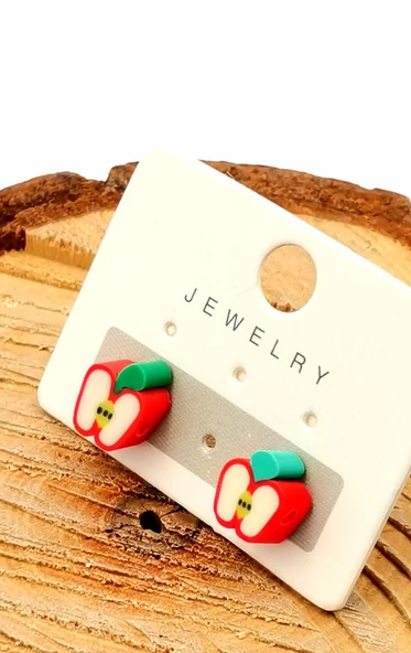 Renkli Kararmaz Elma Figürlü Lüks Küpe ürün görseli 1