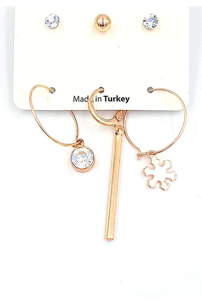 Rose Renk Karışık Çoklu Küpe ürün görseli 1