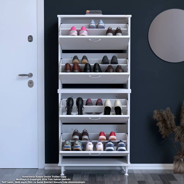 Modilayn UMAY' 2 Li Antre Hol 72 x 168 x 25, 5 cm’ lik 4 Düşer Kapak 8 Göz Bölmeli Ayakkabılık - 3