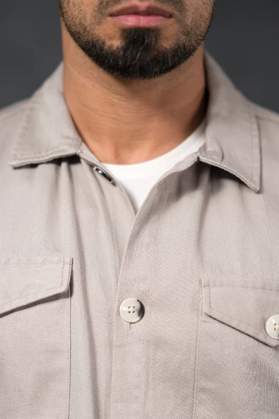 Advante Rahat Kalıp Kapak ve Yan Cepli Astarsız Kanvas Baharlık Gömlek - Resim 6