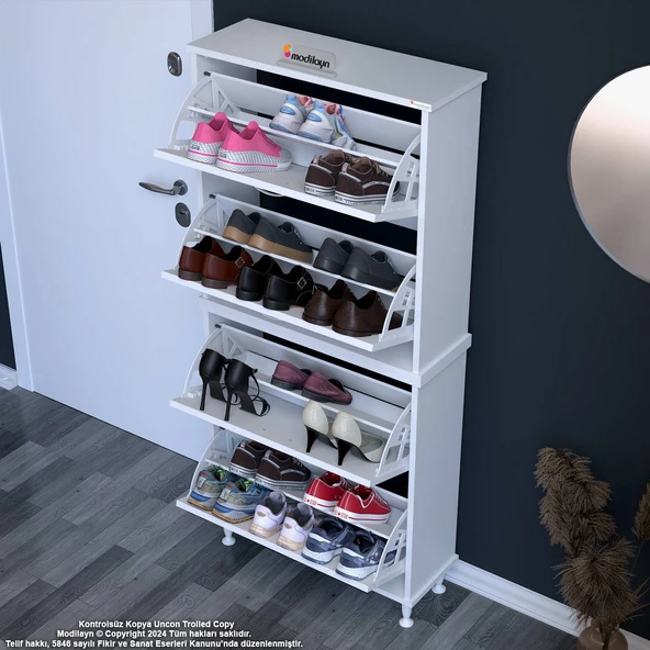 Modilayn UMAY' 2 Li Antre Hol 72 x 168 x 25, 5 cm’ lik 4 Düşer Kapak 8 Göz Bölmeli Ayakkabılık - 2