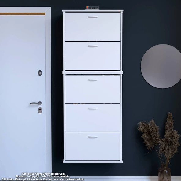 Modilayn VARBİ UMAY' 2 Li Asma Antre 72 x 193 x 26 cm’ lik 5 Düşer Kapak 10 Göz Bölme Ayakkabılık