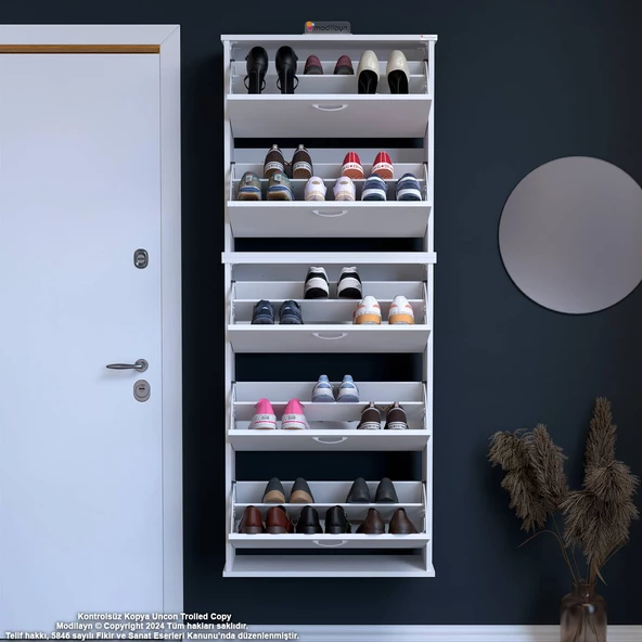 Modilayn VARBİ UMAY' 2 Li Asma Antre 72 x 193 x 26 cm’ lik 5 Düşer Kapak 10 Göz Bölme Ayakkabılık - 3