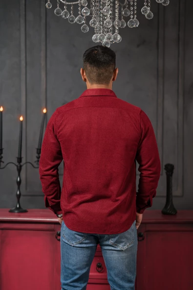 Likralı Petek Desenli Kışlık Kumaş Regular Fit Gömlek - Resim 5