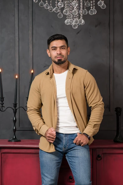Likralı Fitilli Pamuklu Kışlık Kumaş Regular Fit Gömlek