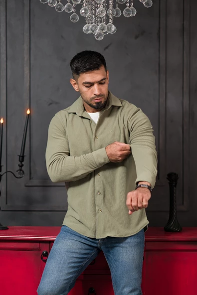 Likralı Fitilli Pamuklu Kışlık Kumaş Regular Fit Gömlek - 8