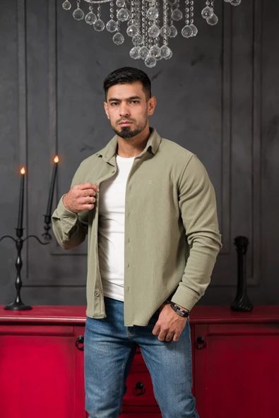 Likralı Fitilli Pamuklu Kışlık Kumaş Regular Fit Gömlek - 9