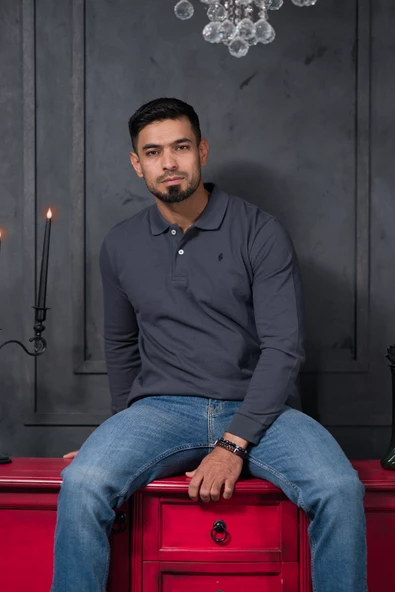 San&Fa Regular Fit Polo Yaka Uzun Kol Pamuklu Baharlık Sweatshirt - 7