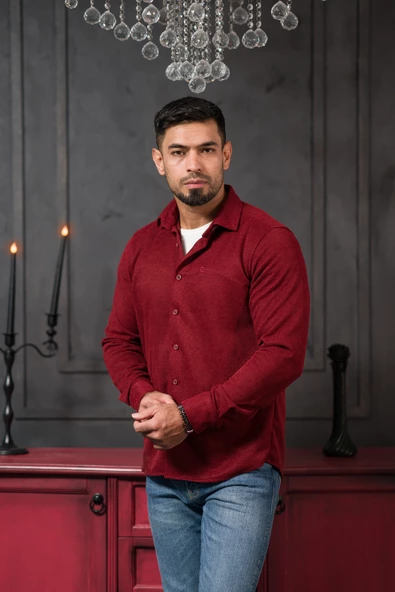 Likralı Petek Desenli Kışlık Kumaş Regular Fit Gömlek - Resim 3