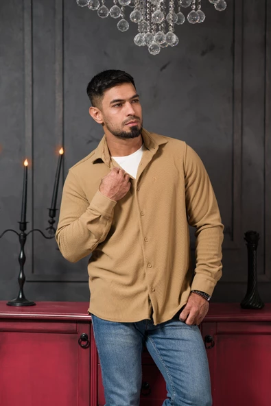 Likralı Fitilli Pamuklu Kışlık Kumaş Regular Fit Gömlek - 3