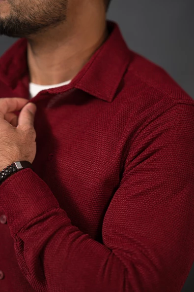 Likralı Petek Desenli Kışlık Kumaş Regular Fit Gömlek - Resim 6