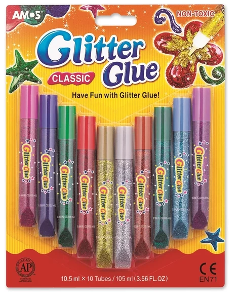 Amos Glitter Glue Classic Simli Yapıştırıcı 10’lu GCL10B10