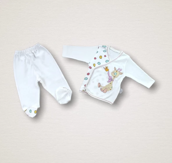 Love Zürafa Nakışlı %100 Cotton Antibakteriyel 10lu Zıbın Takımı Hastane Çıkışı - 4
