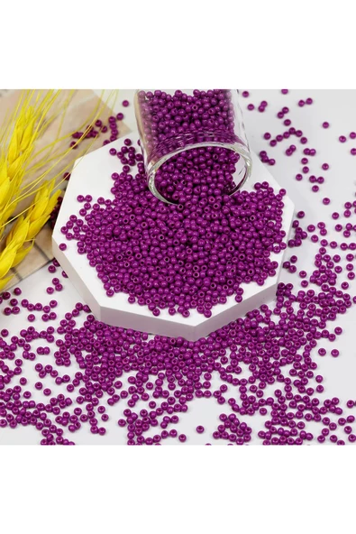 Fuşya Renk 4 mm Yaklaşık 1100 adet / 100 gram Cam Boncuk Oya Yazma Bileklik ve Kolye - 5