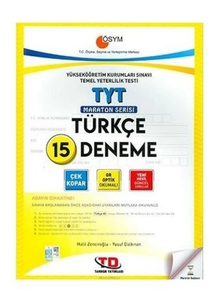 TYT Türkçe 15li Maraton Serisi Deneme Tandem Yayınları