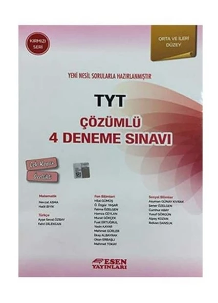 TYT Çözümlü 4 Deneme Sınavı Kırmızı Seri Esen Yayınları