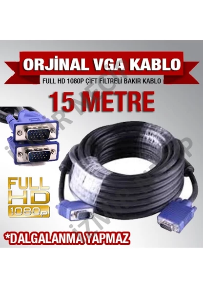 15 Metre Vga Mönitör Tv Projeksiyon Kablosu Kaliteli Çift Filtre - 2
